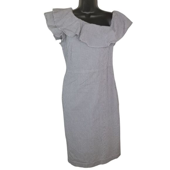 Banana Republic Nwot Seersucker One  Shoulder Shift Dress Size 4 - Picture 2 of 8